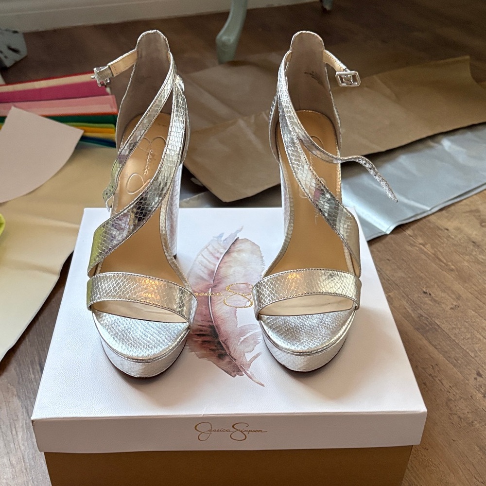 Jessica Simpson Metallic Silver Heels